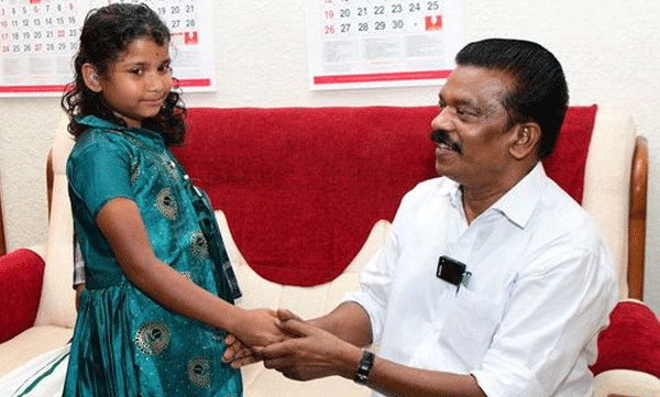 edamalakkudy student abhirami meets minister k radhakrishnan