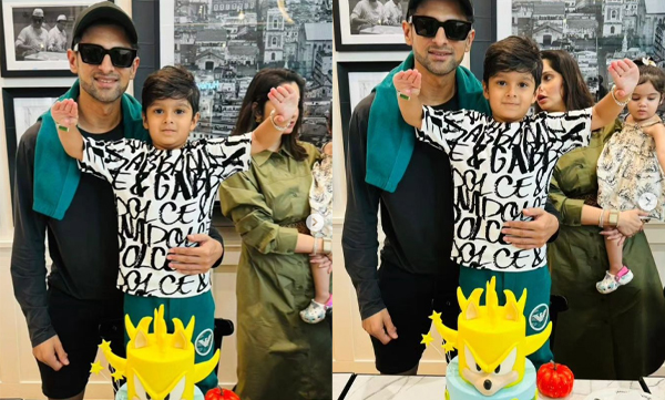 Shoab and saniya in their son's birthday celebration