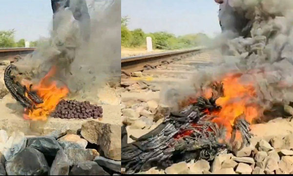 YouTuber bursts firecrackers on the track; Ash in the form of a snake; The railway police started an investigation to find the person