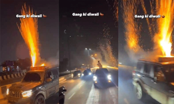 Diwali celebration with firecrackers on top of a moving car: Shocking footage out