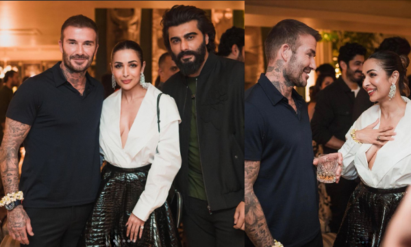 Malaika Arora poses with former footballer David Beckham