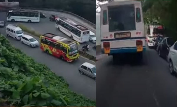 താമരശേരി ചുരത്തില്‍ ലോറി കുടുങ്ങി; വന്‍ ഗതാഗതക്കുരുക്ക്