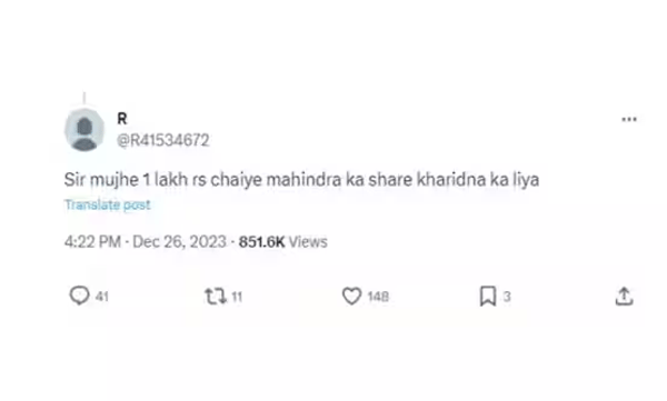 man-demands-rs-1-lakh-from-anand-mahindra-to-buy-shares-in-mahindra