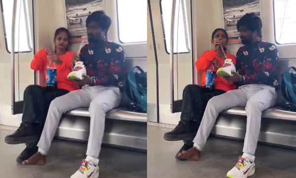 viral-video-girlfriend-drinking-soft-drink-from-boyfriends-shoe-in-delhi-metro