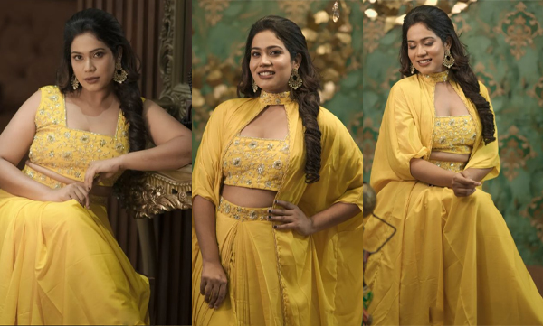 Athira madhav look elegant in yellow lehenga 