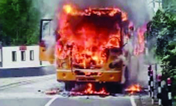 The bus carrying school students was burnt