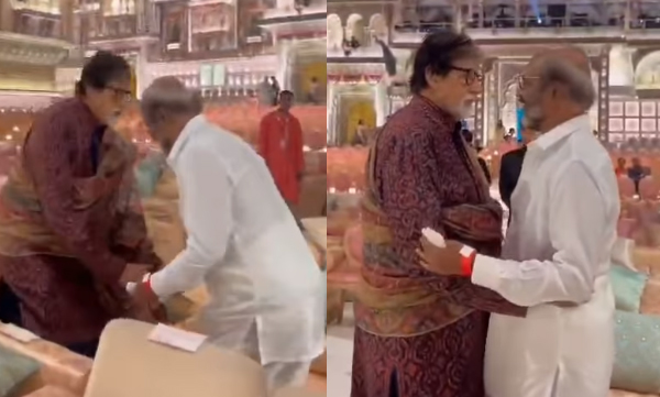 rajinikanth-touches-amitabh-bachchan-s-feet-at-anant-radhika-s-shubh-aashirwad
