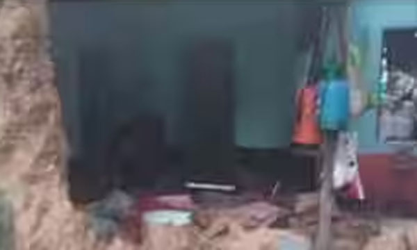 The wall of the house collapsed in the heavy rain