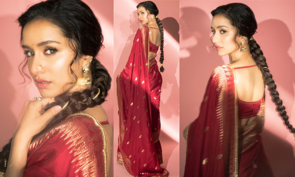 Sradha kapoor ethreal look in red silk saree