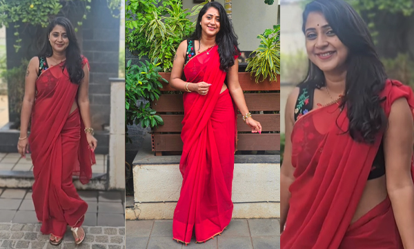 Kaniha look stunning in red saree