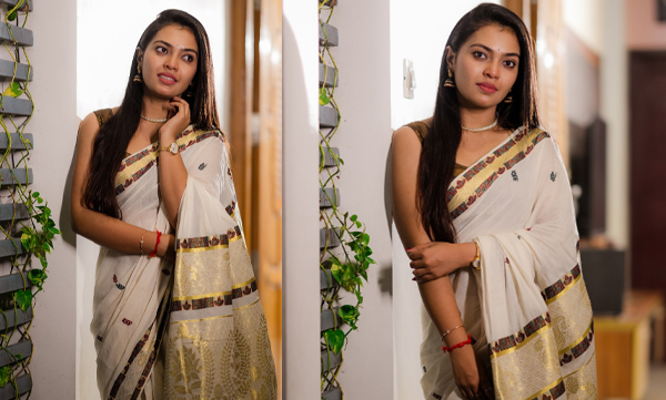 Mridhula Vijai shining kerala traditional saree