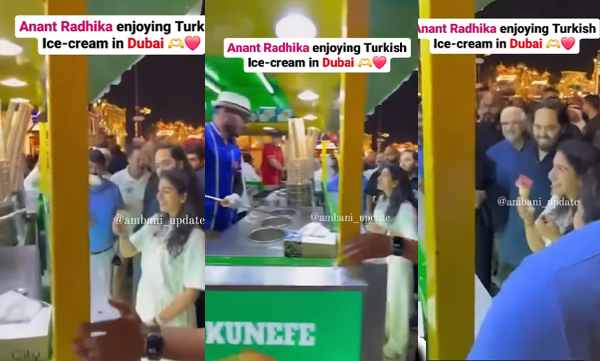 Radhika merchant enjoys turkish icecream, anant watches it with smile