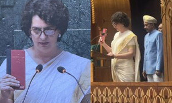 Wayanad MP Sworn in; Priyanka Gandhi raised the constitution at the ceremony
