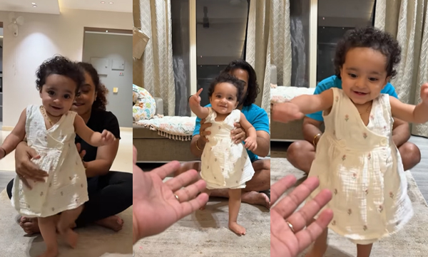 Pearle maaney and srinish shares nithara's first step