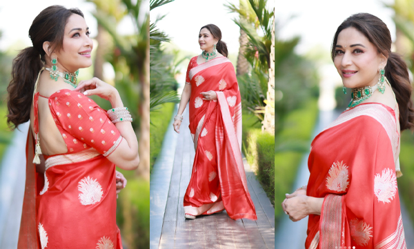 Madhuri Dixit stunning look in orange saree