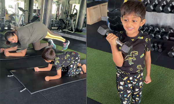 meghana-raj-son-ryan-gym-workout-video
