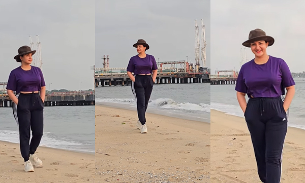 Honeyrose glam look in violet black combination 