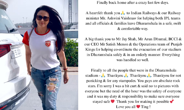 Priety Zinta's thanks note to IPL fans and indian railway