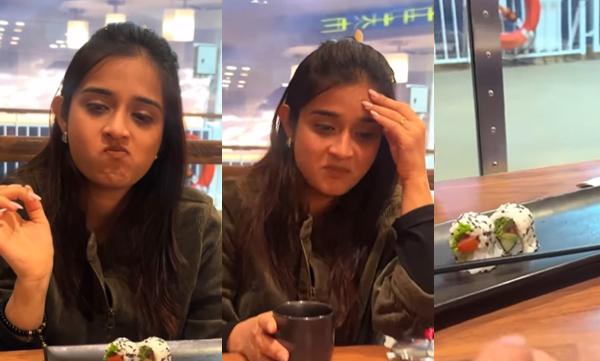 Govind padmasoorya and gopika anil's veg sushi eating video 