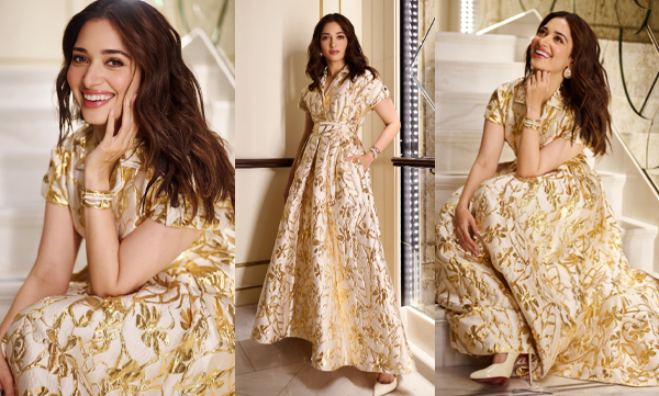 Tamannaah turned heads in an ethereal ivory gown adorned with intricate gold embroidery