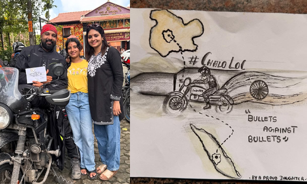 Gayathri arun shares her husband bullet ride to LOC