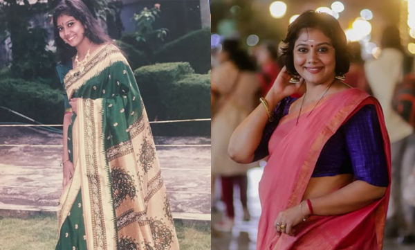 rachana-narayanankutty-with-a-photo-of-herself-wearing-a-saree-for-the-first-time-at-the-age-of-sixteen
