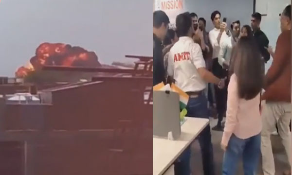 A party at work immediately after the plane crash; The company has asked four employees to resign
