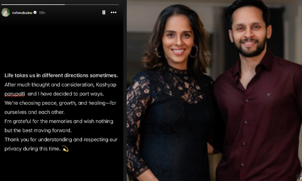 Saina Nehwal announces separation from Parupalli Kashyap after 7 years of marriage