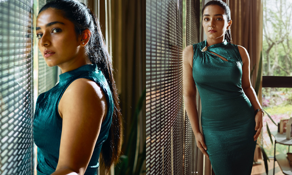 Rajisha Vijayan in green bodycon stylish gown