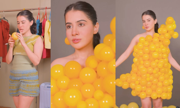Urfi Javed in yellow bubble one shoulder glamour outfit