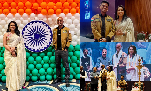 Lena with astronaut Shubhamshu Shukla and husband Prashanth