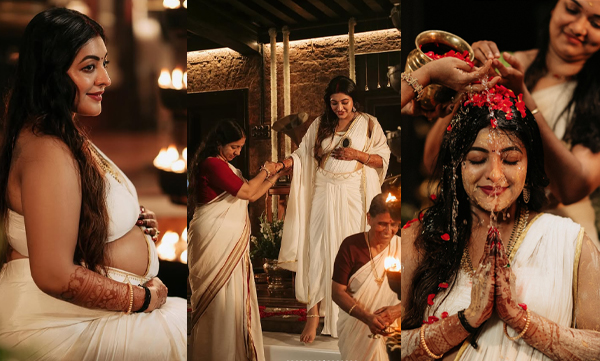 Durga Krishna's sharing pictures and a video of her Seemantham ceremony