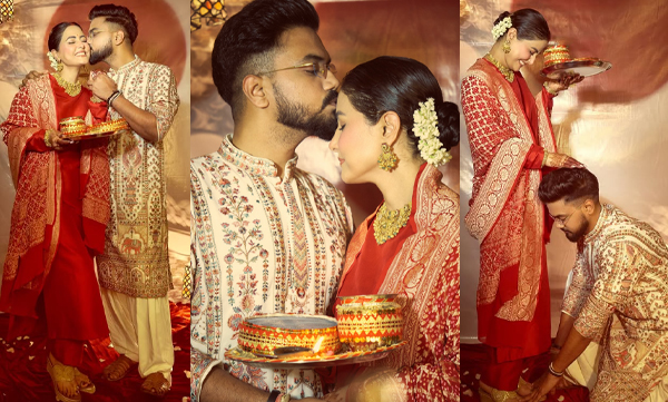 Rocky bowing down and touching Hina's feet  on their first karwa chauth