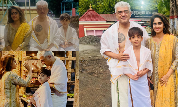 Ajith and shalini with their son visits temple in palakkad