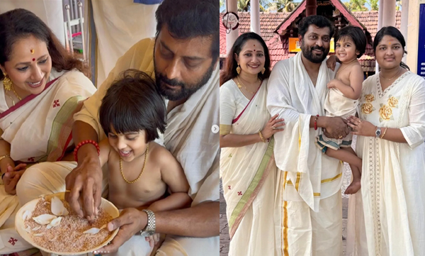 actor-narain-son-omkar-marks-his-vidyarambham-at-dakshina-mookambika-temple