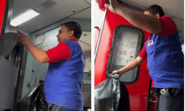 viral-video-housekeeping-staff-throws-garbage-from-moving-train
