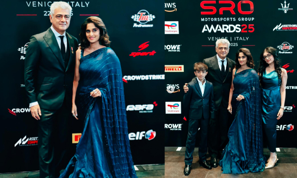 Shalini along with ajithkumar as as he is being awarded “Gentleman Driver of the Year 2025