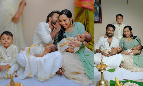 Vishnu Unnikrishnan shares his twin kids naming ceremony 