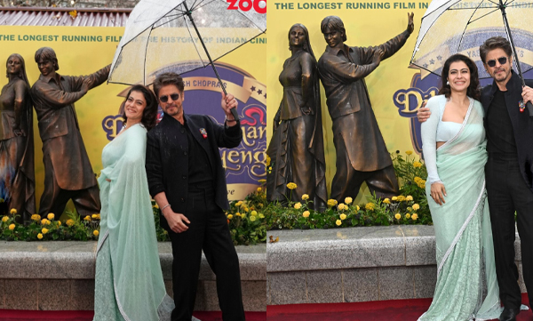 Shah Rukh khan and kajol unveil the bronze statue of Raj & Simran at London’s Leicester Square