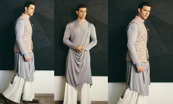 Hrithik Roshan looks royal in a liquid metal draped kurta and enchanted forest waistcoat