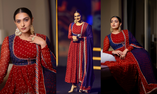 Parvathy Thiruvoth looks elegant in a Roop Koti Anarkali with Bandhani
