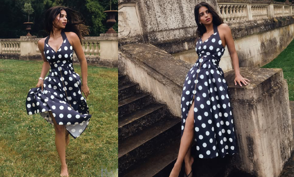 Suhana Khan in polka halter-neck midi dress 