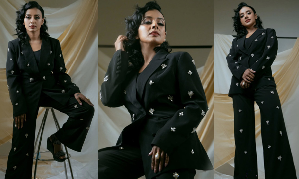 Sithara Krishnakumar in a bold, sharp look in a formal black suit, pictures trending