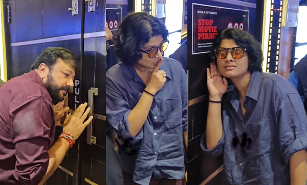 Divya Prabha imitates Jayaram during a theater visit