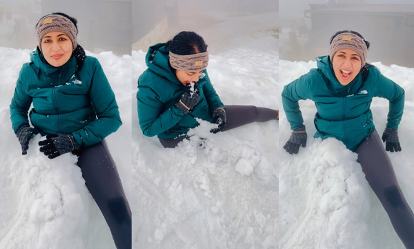 Navya Nair enjoys snow and playing in snow mountains