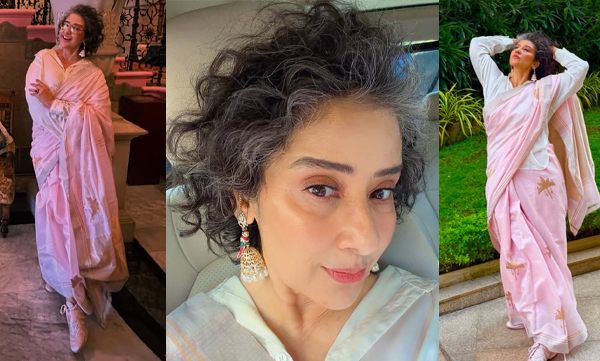 Manisha Koirala at 55 shows what ageing gracefully looks like as she rocks grey hair, pretty jhumkas 