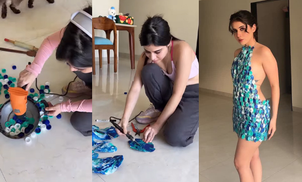 Uorfi Javed glamorous outfit from the plastic bottle caps