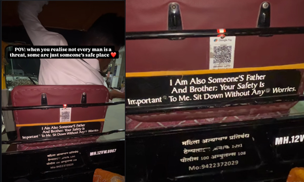 Woman traveling in an autorickshaw in Mumbai, shared a safety message behind the driver's seat