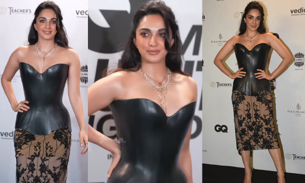 Kiara Advani stuns in bold leather corset top with an illusion sheer lace pencil skirt