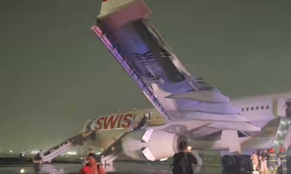 Swiss flight catches fire